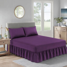 (Plum, Single) 100% Polycotton 180 Thread Fitted Valance Sheet Pleated Extra Deep All Sizes Single, Double, King and Super King
