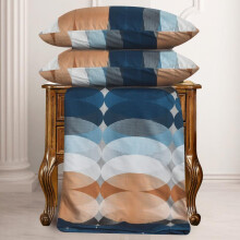 (Classic Waves, DOUBLE) Luxury 4PCS Complete Printed Bedding Set, 1x Duvet Cover 1x Matching Deep Fitted Sheet and 2x Pillowcase Reversible Microfibre Quilt Cover