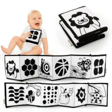 High Contrast Baby Toys (lion)black And White Soft Fold Out Cloth Book Infant Sensory Activity Fabric Book for 0-12 Months Touch And Feel Visual Stimu