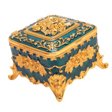 Joyero de metal azul, 7.6x7.6x6cm, Tapa: pequeña