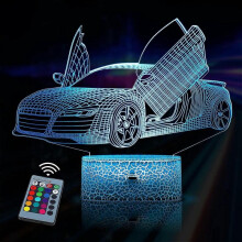 3D Car Night Light for Kids, LED Illusion Lamp with 16 Changing Colors and Remote Control, Birthday Gift, Children Adults Bedroom Decor