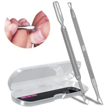 2pcs Metal Silver Cuticle Pusher And Cutter Remover Salon Quality Stainless Steel Acetone Gel Nail Polish Peeler Scraper