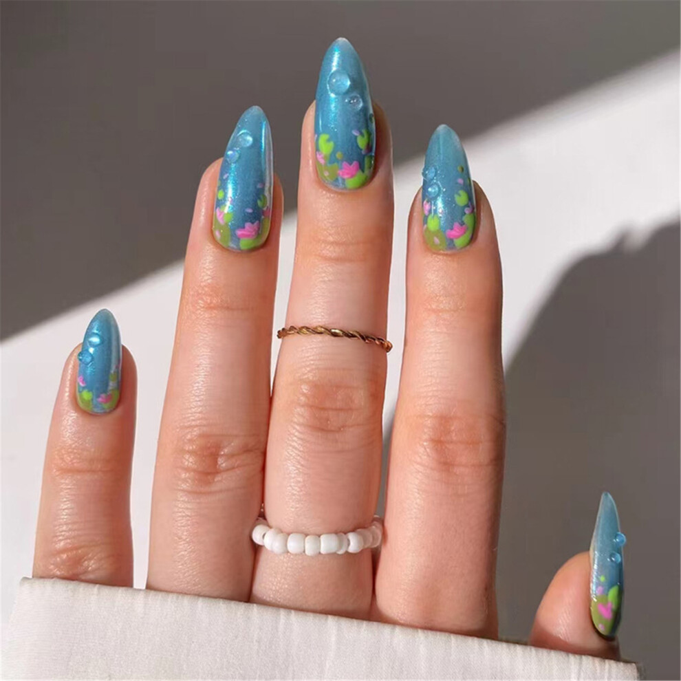 24Pcs Medium Almond Press on Nail Acrylic Nail Full Cover False