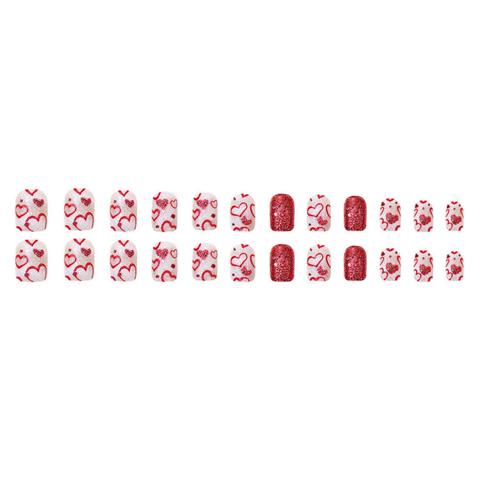 24x Heart False Nail Glittering Press On Nail Valentines Day