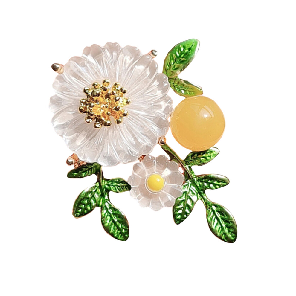 Green Daisy Brooch For Students Fashionable Leaf Flower Lapel