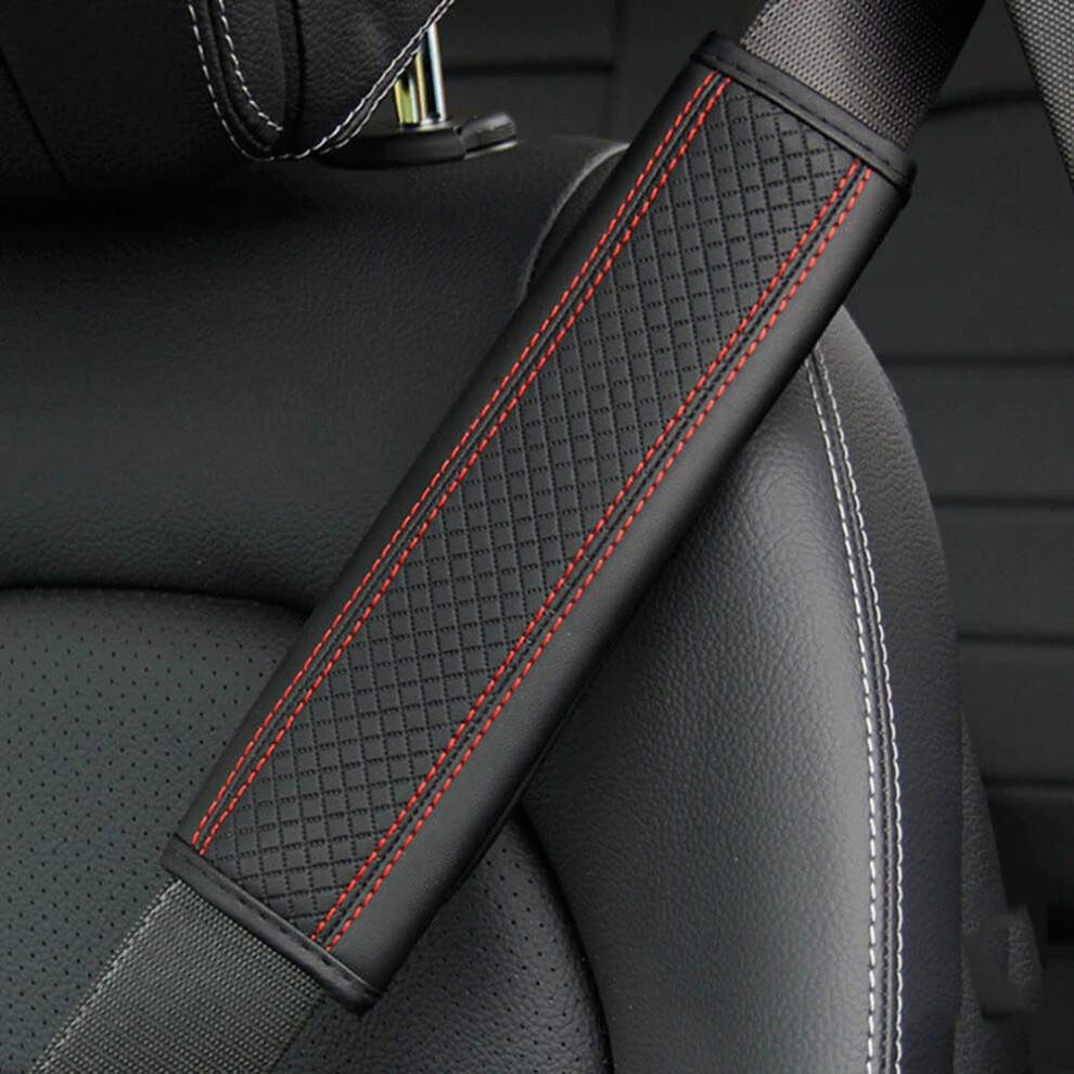 Auto Seat Belt Padding Covers For Dodge Neon Coupe Sedan R/T Srt-4 Embossed Pu Leather Shoulder Pads Black/Red 9016109765253