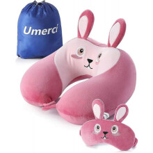 Memory Foam Animal Travel Pillow, Comfortable Neck Pillow with Cute Eye Mask Lightweight Traveling Pillow