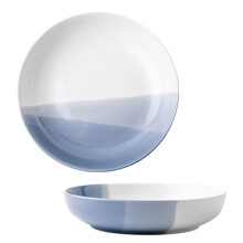 Large Ceramic Pasta Bowls Set of Two, Colorful Stackable Deep Soup Plates, 1000ml Blue Salad Plates