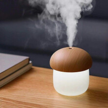 Air Humidifier Wood Grain Mini Mushroom Humidifier Air Essential Oil Diffuser Aromatherapy Humidifier Ultrasonic USB Mist Maker with Warm Light