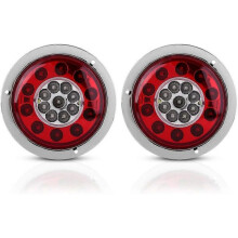 LED Brake Tail Light,Pair of 4.3 Inch Turn Round Brake Stop Tail Light with 19 LEDs and Dual Color Chrome Ring for Truck Trailer Cars Caravans