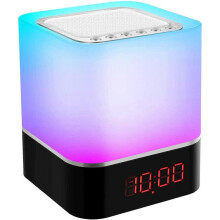 5 IN 1 Portable Bluetooth Speaker Lighted Alarm Clock, Baby White Noise Bedside Lamp, Multicolor Night Light Touch Control Digital Alarm Clock with FM