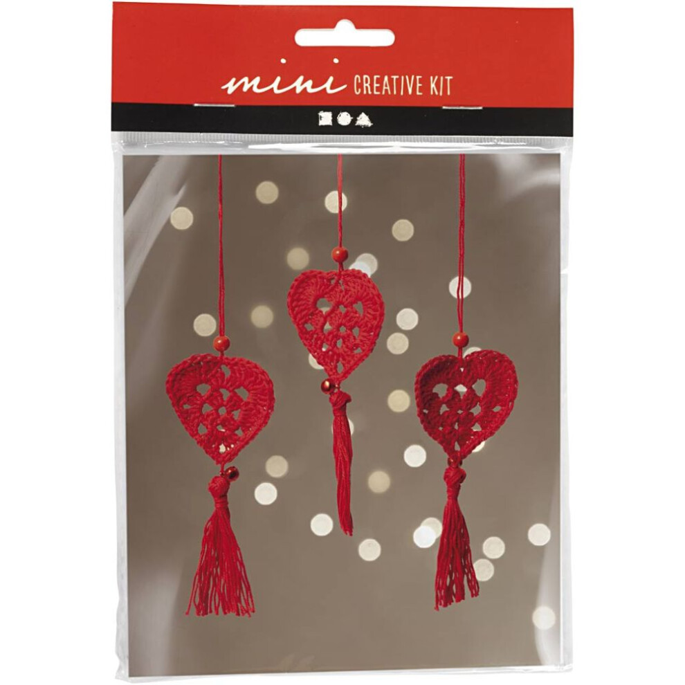 Creativ Company Red Diy Crochet Kit - Hearts - 3 Pcs