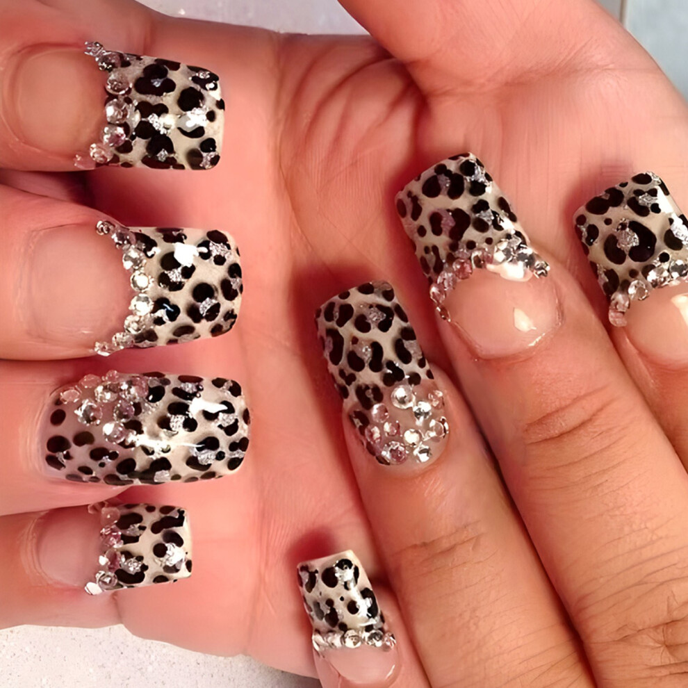Square Press on Nail Leopard Designs French Tip Fake Nail Glues