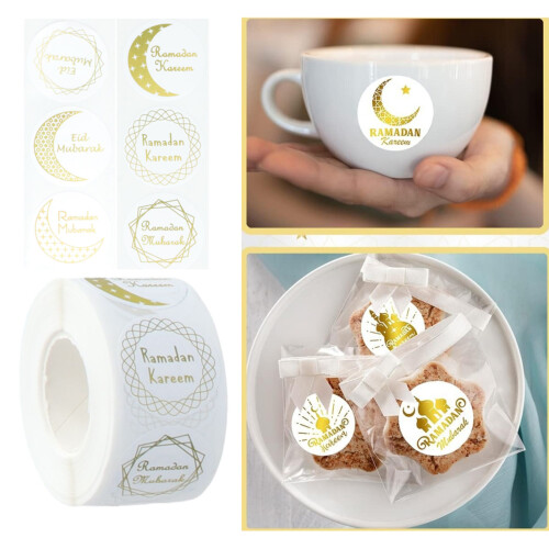 500 Pcs Round Sticker Self-Adhesive Seal Labels Eid Mubarak 1