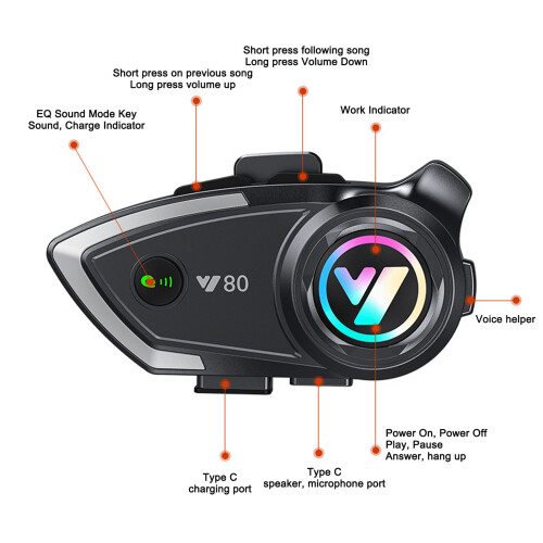 Motorcycle Bluetooth Headset IP67 Water-Proof, 32h Battery, Bluetooth 5.3 2