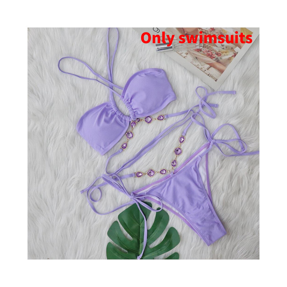 (Purple, S) Strap Cross Bikini Top Triangle Bottom Comfortable Nylon Beachwear Summer Fabric-image-OPC-PKDZGKF-NEW