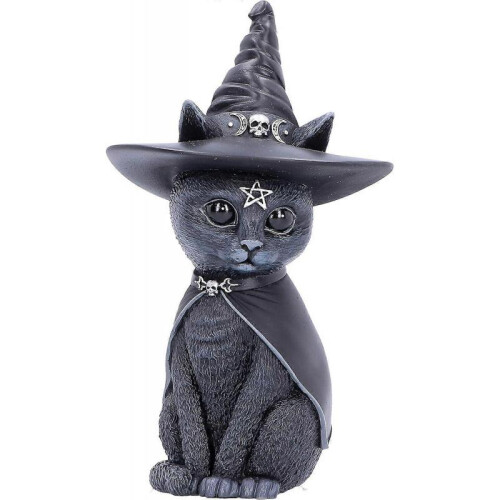 Witches Hat Occult Cat Figurine, Black,10.5*6.2*4.5cm