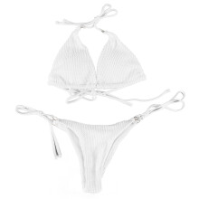Crisscross Bikini Set Tie Side Pure Color Women 2