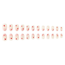 24 Pcs Heart Press On Nail French Tip False Nail Valentines Day