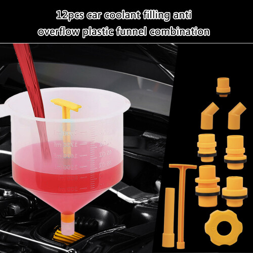 Efficient 12pcs Car Coolant Filling Pouring Funnel Set with 1