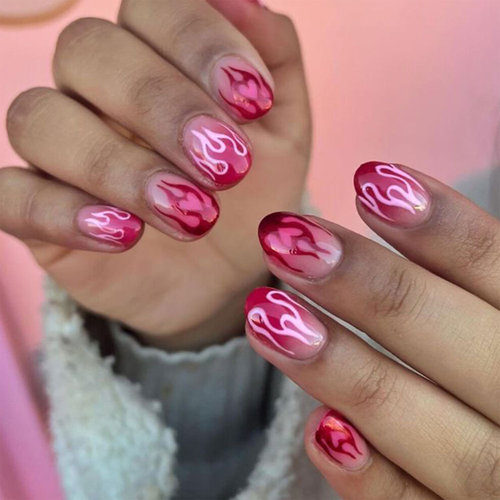 24pcs Short Oval Press On Nail Comfortable Stick on Nail