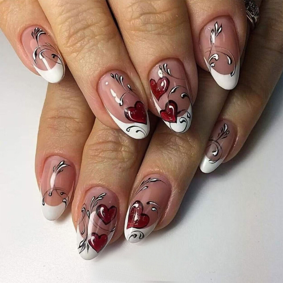 Valentine Press on Nail Oval Fake Nail Glossy Design False Nail
