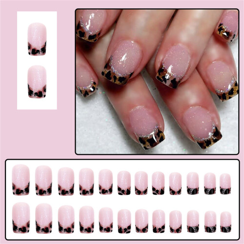 24pcs Leopard Print Square Press On Nail Set Artificial Nail for 1