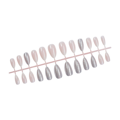 24pcs Almond Shape Press On Nail Medium Length Glossy Glitters