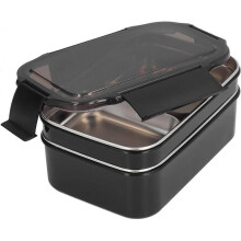 304 Stainless Steel Lunch Box, Double Layer Lunch Box, Food Storage with Compartment for Adults, Kids, Office, School Trip(Black)