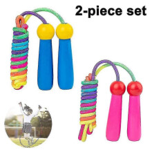 Kids Jump Rope with Wood Handles, Rainbow Jumping Rope(2 Pcs, Blue, Pink)
