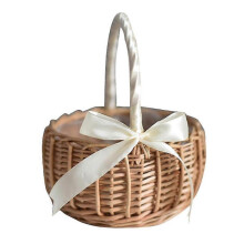 Wicker Woven Flower Basket, with Handle And White Ribbon, Wedding(s)