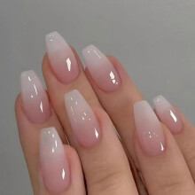 24pcs Press On Nails French Tip False Nails Pink White Gradient Ballerina Acrylic Full Cover False Nails Reusable Artificial Adhesive Nails