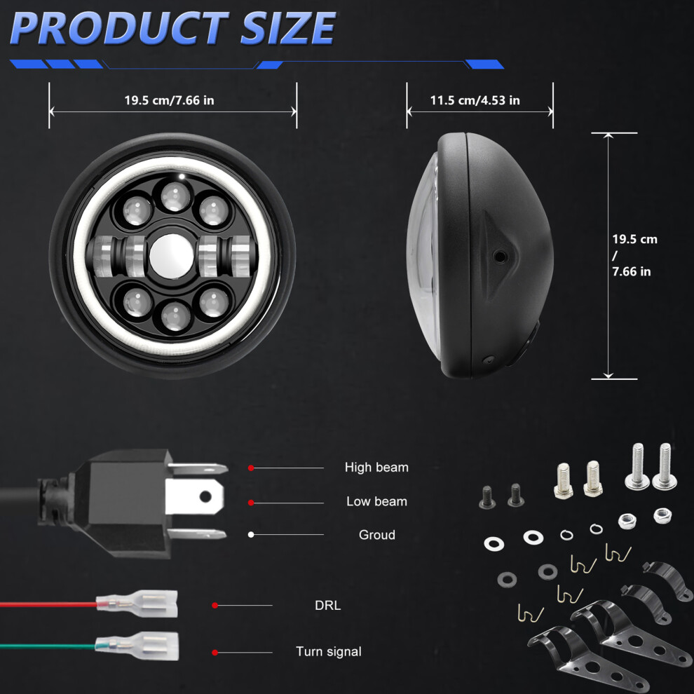 7'' Round Led Headlight With Turn Signal Durable Aluminum Housing 8731348803573