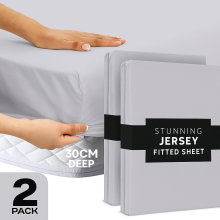 (Pack of 2 – King– Silver) 30cm Extra Deep Jersey Fitted Bed Sheet - Ultra Soft, Stretchable & Breathable Mattress Sheet