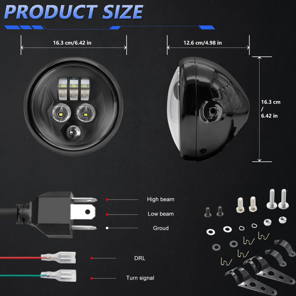 Motorcycle 5.75 Inch Led Headlight With Housing Bracket Dual Beam & Signal 7641348803590