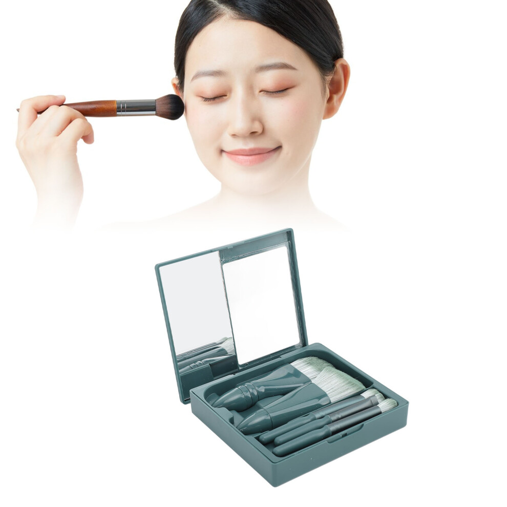 Green 5Pcs Portable Makeup Brush Set, Soft Synthetic Hair, Ergonomic Design