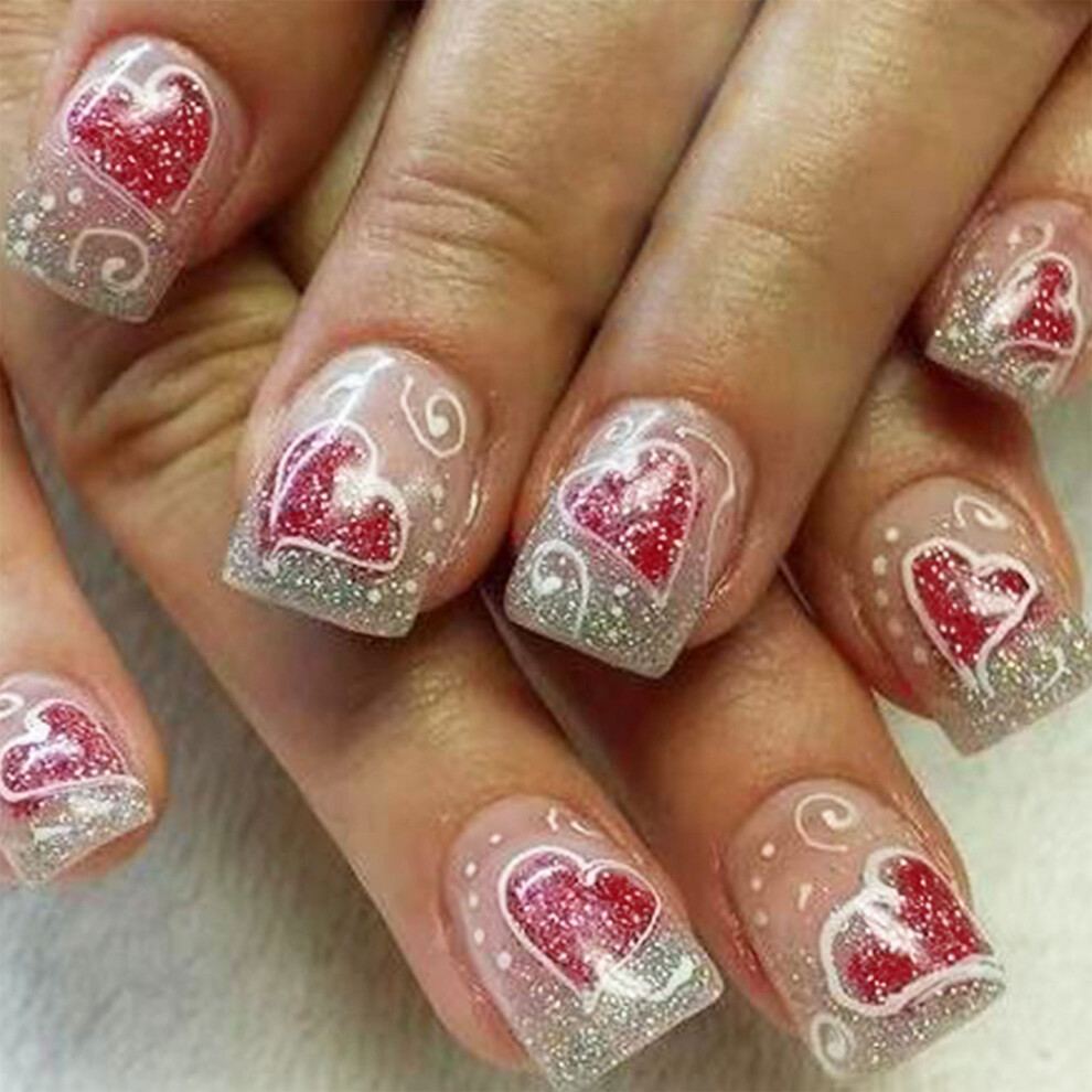 Valentine Press on Nail,Square Fake Nail Stick on Nail False