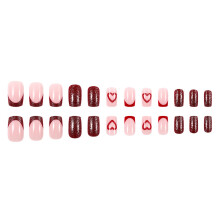 24 Pcs Short False Nail Heart Full Cover Stick on Nail French