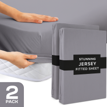 (Pack of 2 – Double – Grey) 30cm Extra Deep Jersey Fitted Bed Sheet - Ultra Soft, Stretchable & Breathable Mattress Sheet