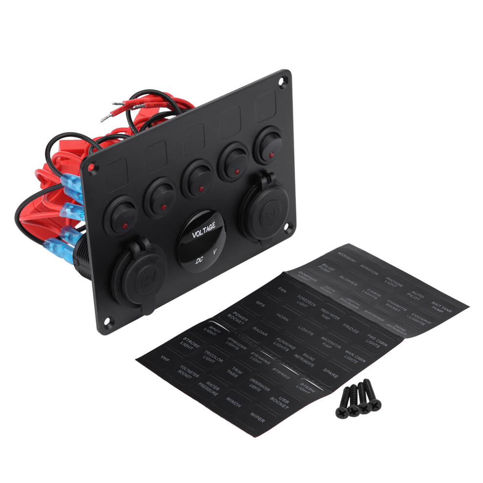 12-24V 5 Gang On/Off Toggle Switch Panel Dual Usb Red 8320539070667