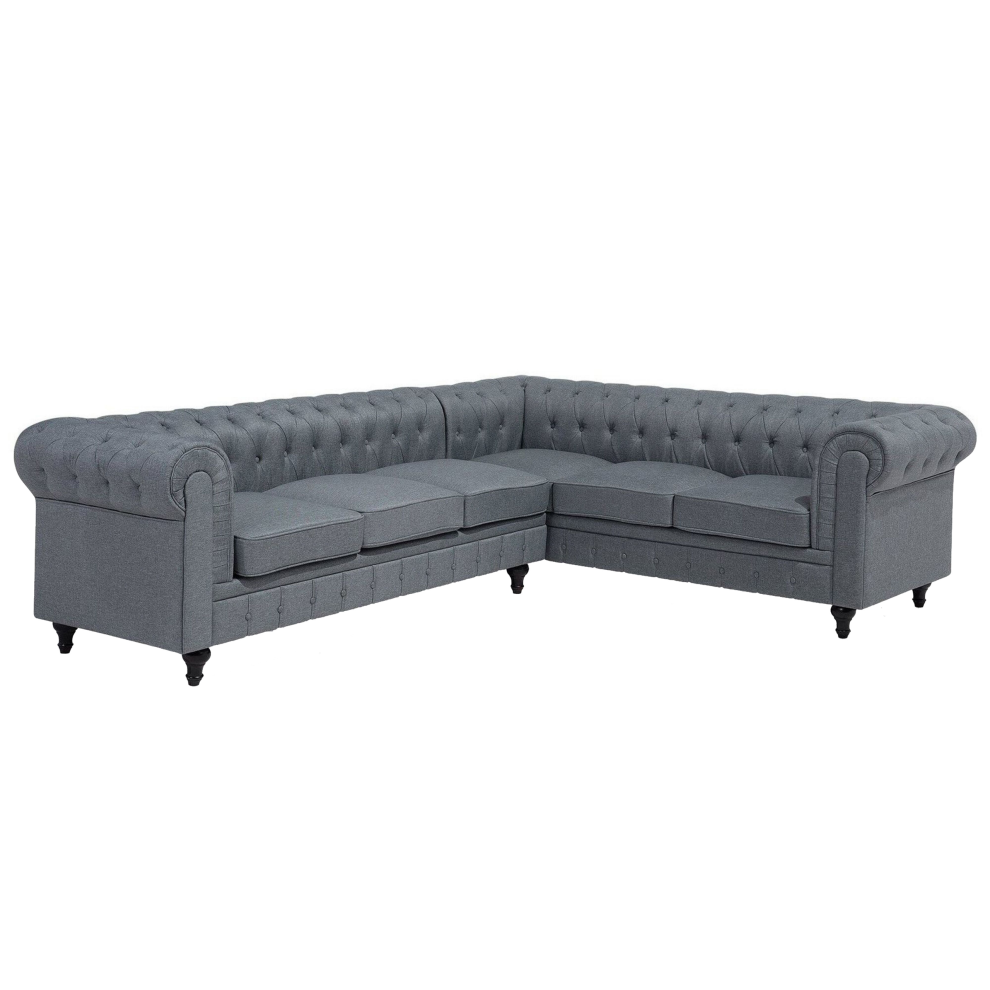 Corner Sofa 6 Seater CHESTERFIELD Fabric Grey Left Hand