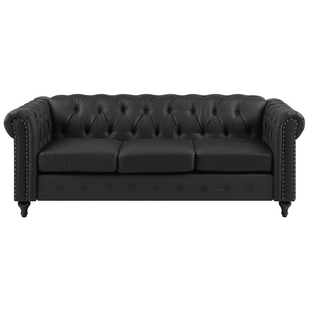 Sofa 3 Seater CHESTERFIELD Faux Leather Black