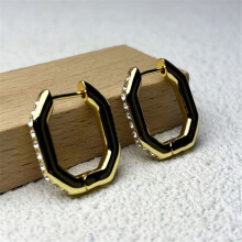 (Earrings1) Original Hoop Earrings New Trendy Black Crystal Male Geometry Necklace Charm Fine Jewelry Sets for Women Luxury Party Jewelry