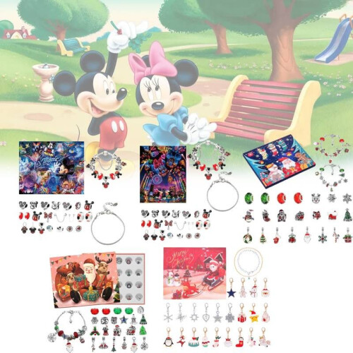 (Style A)Mickey Mouse Navidad Adviento Calendarios Dije Pulsera Set 24 Días Regalo Sorpresa 2
