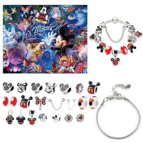 (Style A)Mickey Mouse Navidad Adviento Calendarios Dije Pulsera Set 24 Días Regalo Sorpresa