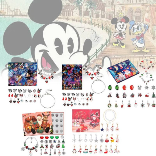 (Style A)Mickey Mouse Navidad Adviento Calendarios Dije Pulsera Set 24 Días Regalo Sorpresa 1