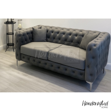 (Grey, Swatch) Monaco Plush Velvet Sofa Chesterfield Style 2 Seater, 3 Seater, 3+2 Set & Footstool Deep Button Tufted Back