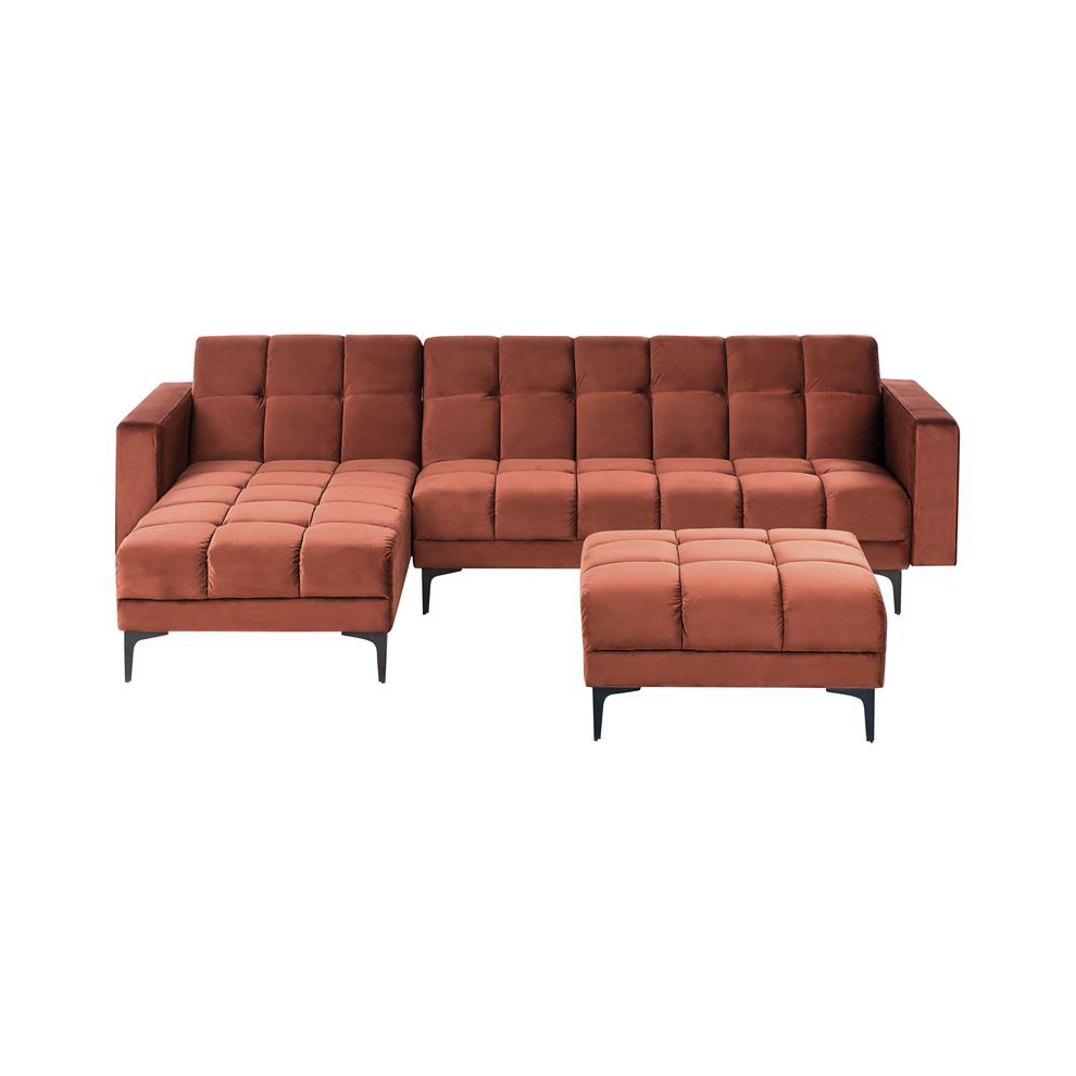 Modular Corner Sofa Bed 4 Seater ALNES Velvet Light Red Right Hand