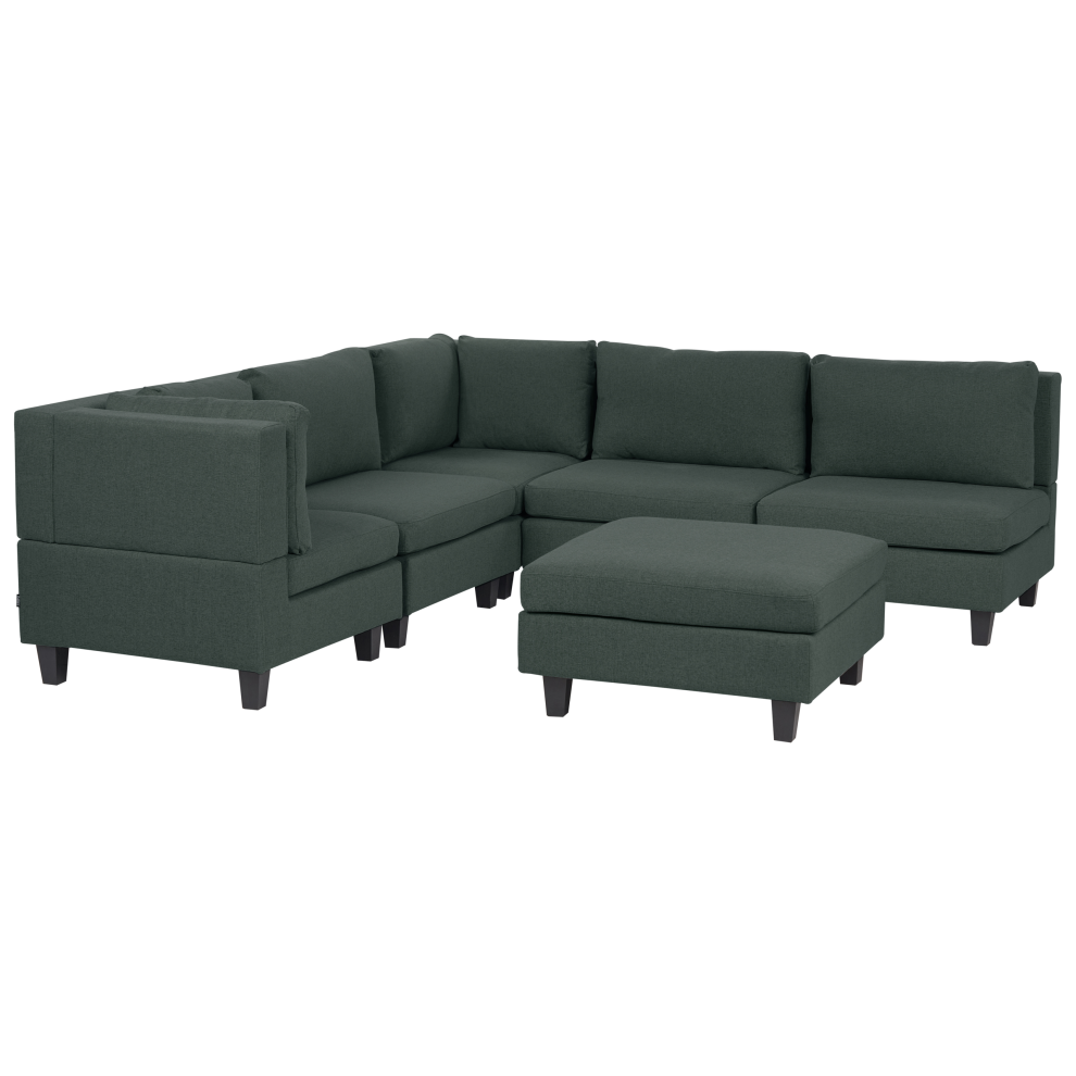 Modular Corner Sofa 5 Seater UNSTAD Fabric Dark Green with Ottoman Right Hand