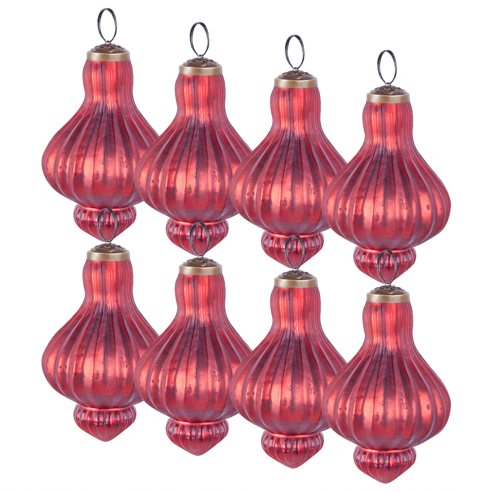 Set of 8 Baubles BRILLANT Glass Red
